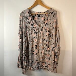 Torrid Mauve Floral Crochet Long Sleeve V-Neck Top Women’s Size 4